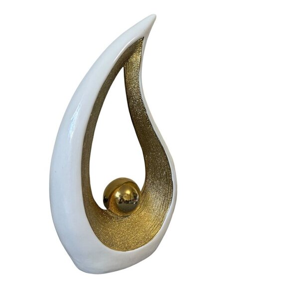 Modern Decorative Objects White Pearl and Gold Home Accent Art Ceramic 12.8" H - Picture 3 of 9